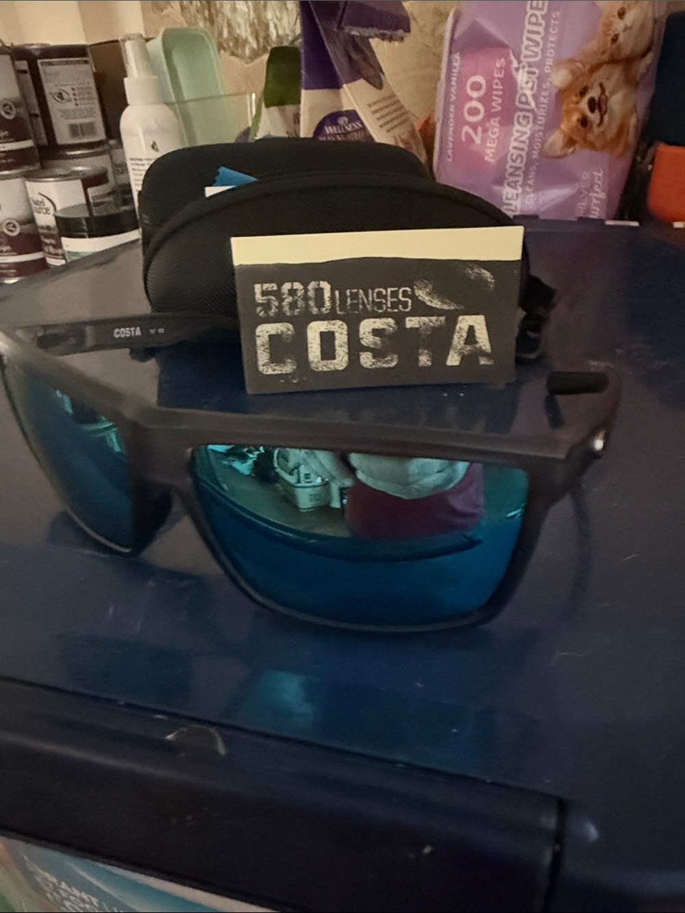 Costa Men’s Sunglasses with Blue Mirror Lenses and Black Frame